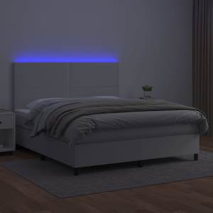 Box spring postel s matrací a LED bílá 160x200 cm umělá kůže - obrázek 4