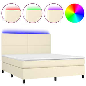 Box spring postel s matrací a LED krémová 160x200 cm umělá kůže - obrázek 2