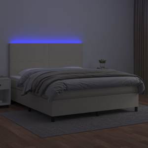 Box spring postel s matrací a LED krémová 160x200 cm umělá kůže - obrázek 4
