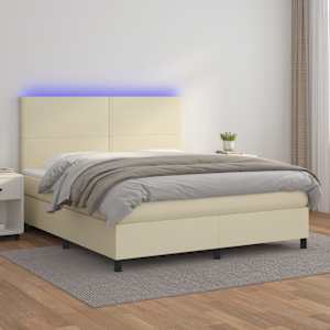 Box spring postel s matrací a LED krémová 160x200 cm umělá kůže - obrázek 1