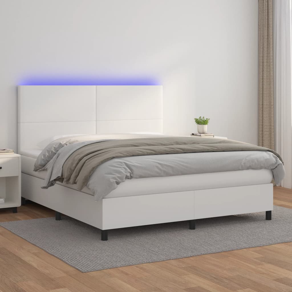 Sommier tapissier et matelas et LED Blanc 180x200 cm Similicuir