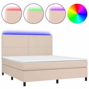 Box spring postel matrace a LED cappuccino 180x200cm umělá kůže - obrázek 2