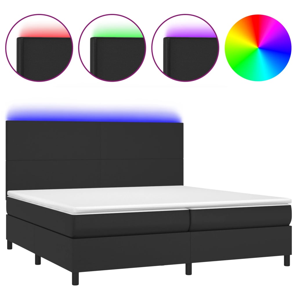 Box spring postel s matrací a LED černá 200x200 cm umělá kůže