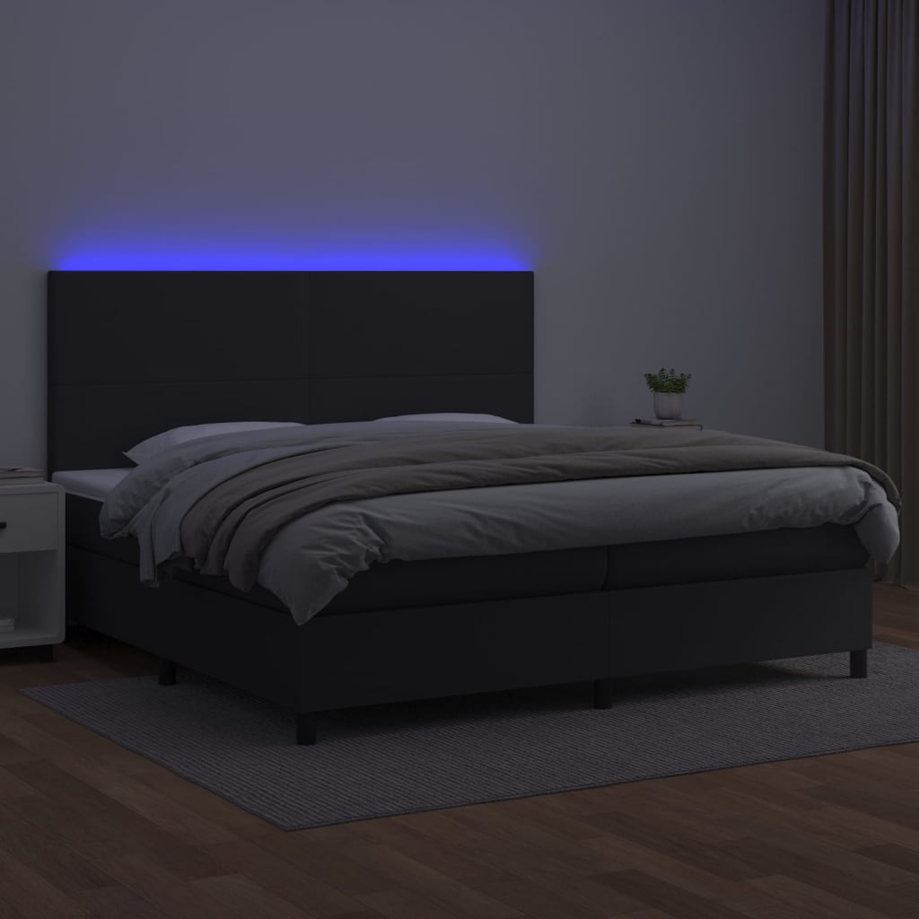 Krevet box spring s madracem LED crni 200x200cm od umjetne kože