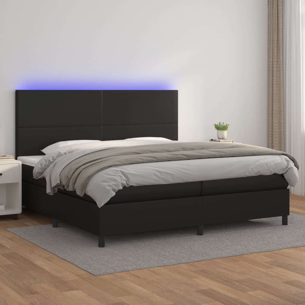 Krevet box spring s madracem LED crni 200x200cm od umjetne kože