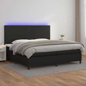 Box spring postel s matrací a LED černá 200x200 cm umělá kůže - obrázek 1