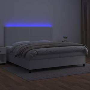 Box spring postel s matrací a LED bílá 200x200 cm umělá kůže - obrázek 4