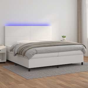 Box spring postel s matrací a LED bílá 200x200 cm umělá kůže - obrázek 1