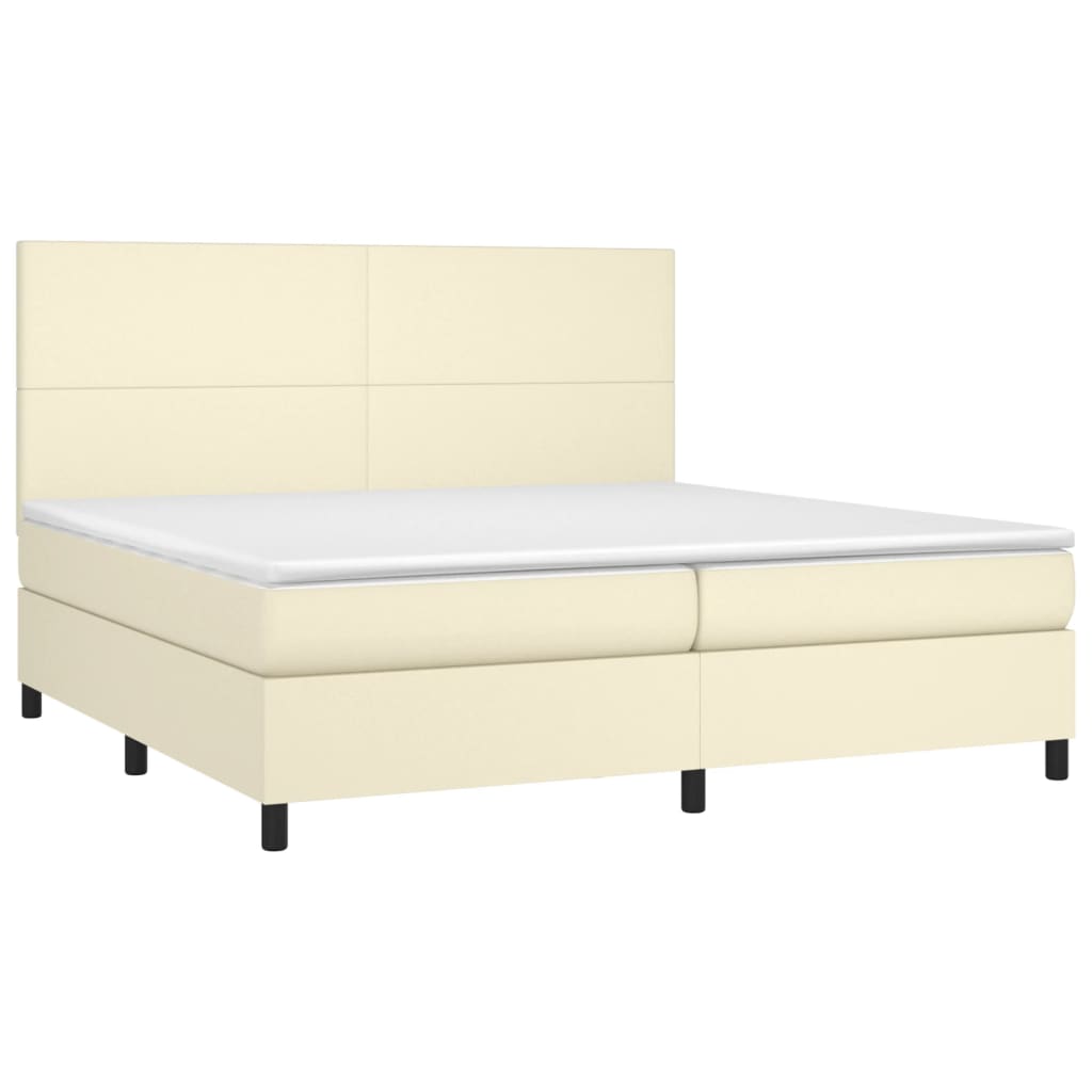 vidaXL Boxspring posteľ s matracom a LED krémová 200x200 cm umelá koža