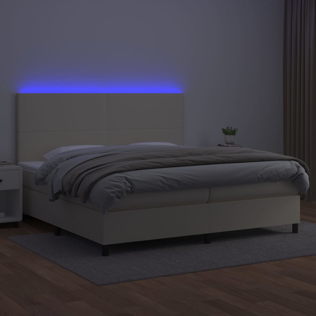 vidaXL Boxspring met matras en LED kunstleer crèmekleurig 200x200 cm, foto 2