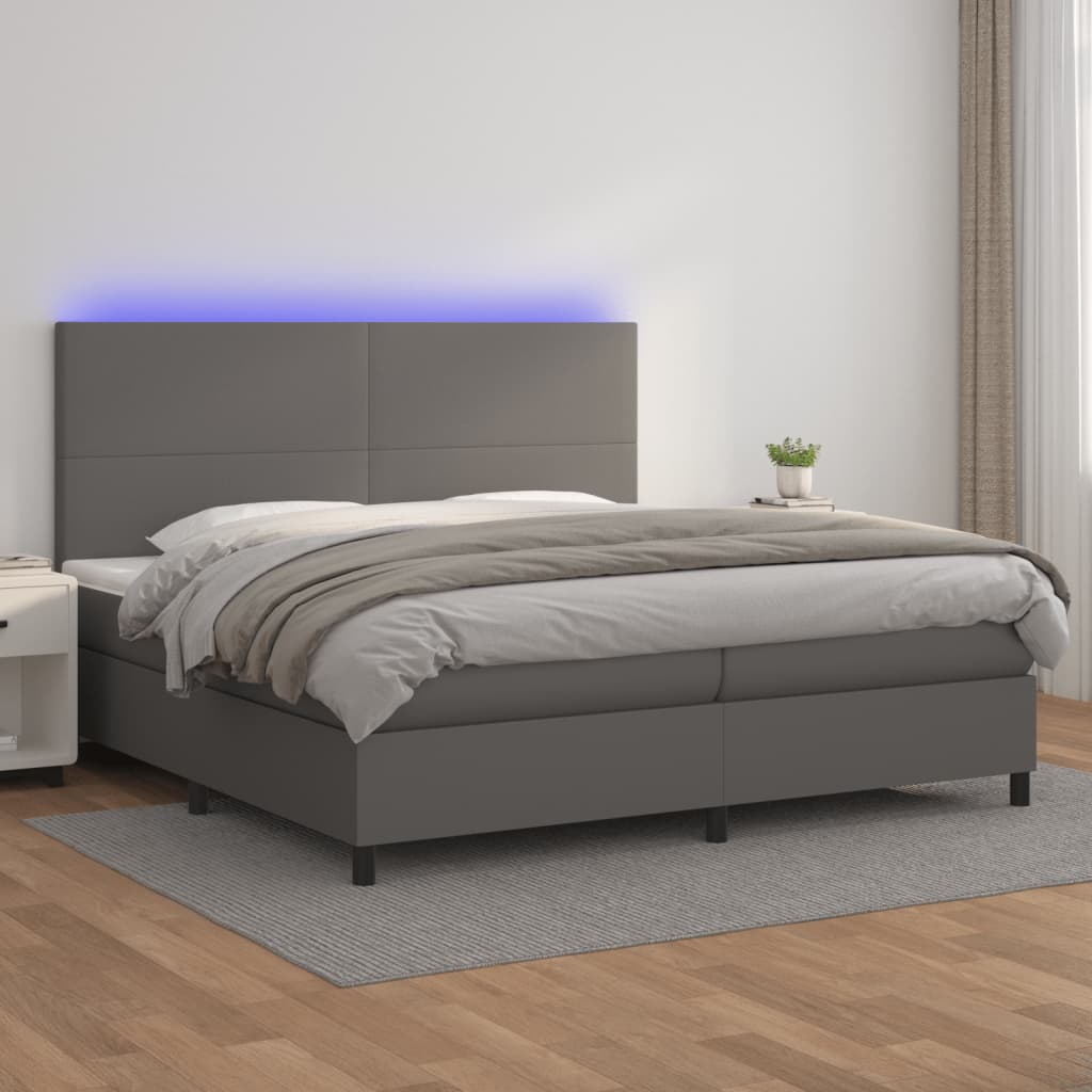 vidaXL Boxspringbett mit Matratze & LED Grau 200x200 cm Kunstleder