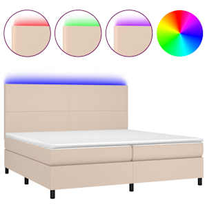 Box spring postel matrace a LED cappuccino 200x200cm umělá kůže - obrázek 2