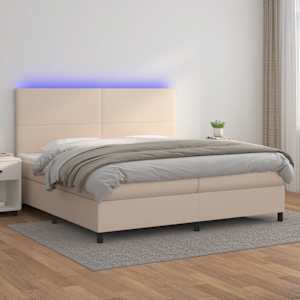 Box spring postel matrace a LED cappuccino 200x200cm umělá kůže - obrázek 1