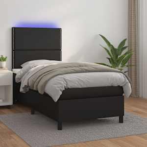 Box spring postel s matrací a LED černá 80 x 200 cm umělá kůže - obrázek 1