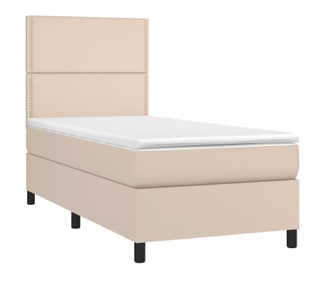 vidaXL Κρεβάτι Boxspring Στρώμα&LED Καπουτσίνο 80x200 εκ. Συνθ. Δέρμα