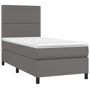 vidaXL Cama box spring c/ colch&atilde;o/LED 90x190 cm couro artificial cinza