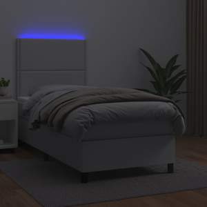 Box spring postel s matrací a LED bílá 90x200 cm umělá kůže - obrázek 4