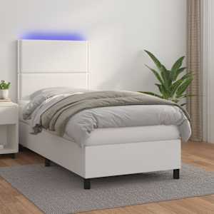 Box spring postel s matrací a LED bílá 90x200 cm umělá kůže - obrázek 1