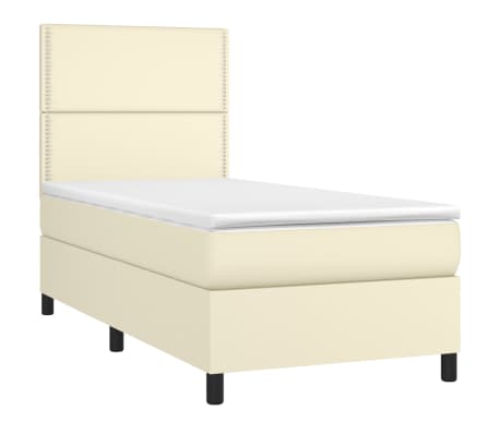 vidaXL Lova su spyruoklėmis ir čiužiniu/LED, kreminė, 90x200 cm