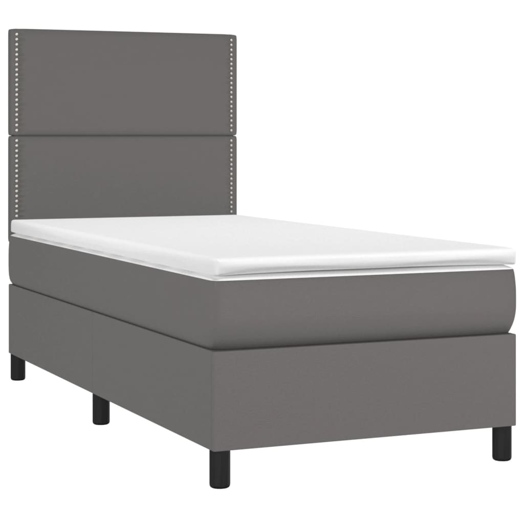 vidaXL Boxspring met matras en LED kunstleer grijs 90x200 cm afbeelding