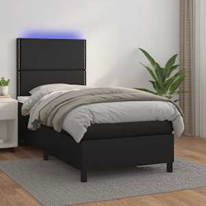 Box spring postel s matrací a LED černá 100x200 cm umělá kůže - obrázek 1