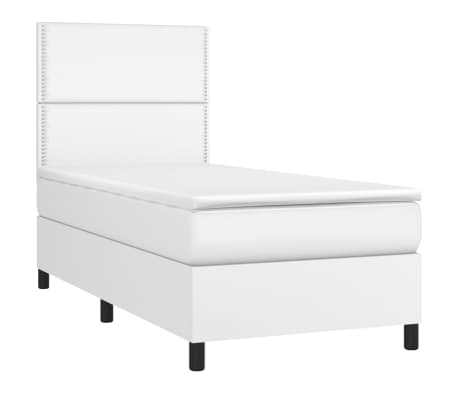 vidaXL Cama box spring c/colch&atilde;o/LED 100x200cm couro artificial branco