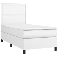 vidaXL Cama box spring c/colch&atilde;o/LED 100x200cm couro artificial branco