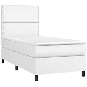vidaXL Cama box spring c/colch&atilde;o/LED 100x200cm couro artificial branco