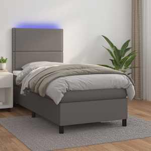 Box spring postel s matrací a LED šedá 100x200 cm umělá kůže - obrázek 1