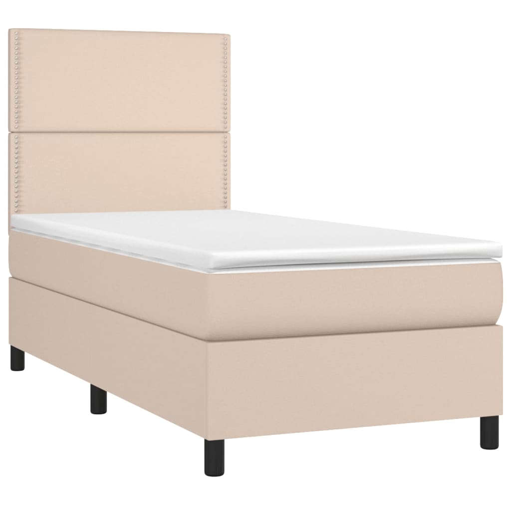 Krevet box spring madrac LED cappuccino 100x200cm umjetna koža