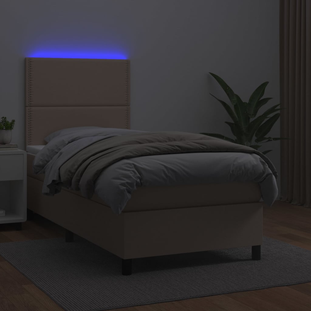 Krevet box spring madrac LED cappuccino 100x200cm umjetna koža