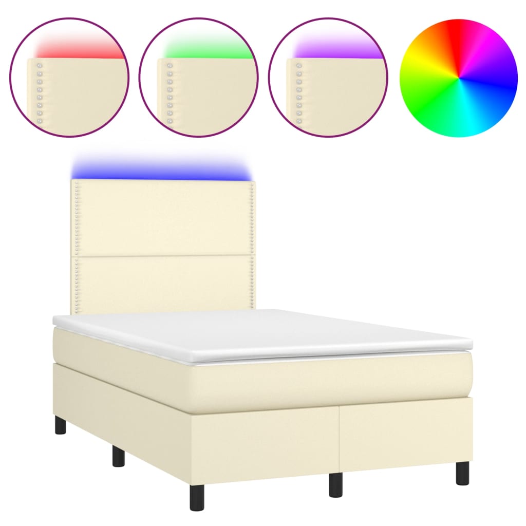 Боксспринг легло с матрак LED кремаво 120x200см изкуствена кожа