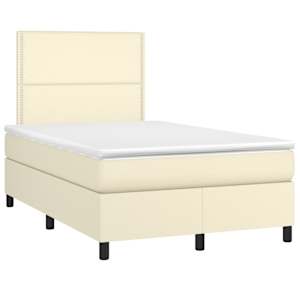 vidaXL Lova su spyruoklėmis/čiužiniu, kreminė, 120x200cm, dirbtinė oda