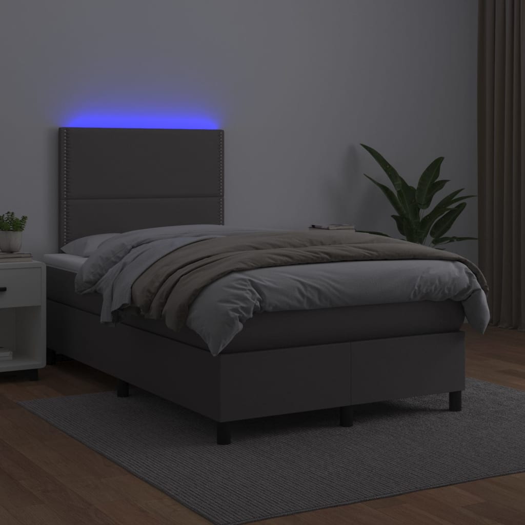 Box spring postel s matrací a LED šedá 120x200 cm umělá kůže