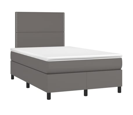 vidaXL Cama box spring c/ colch&atilde;o/LED 120x200cm couro artificial cinza