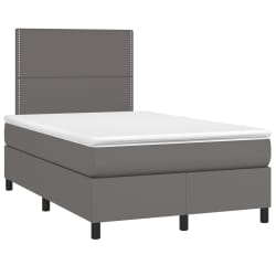 vidaXL Cama box spring c/ colch&atilde;o/LED 120x200cm couro artificial cinza