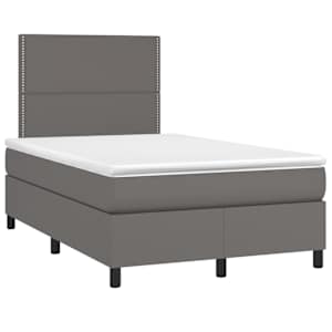 vidaXL Cama box spring c/ colch&atilde;o/LED 120x200cm couro artificial cinza