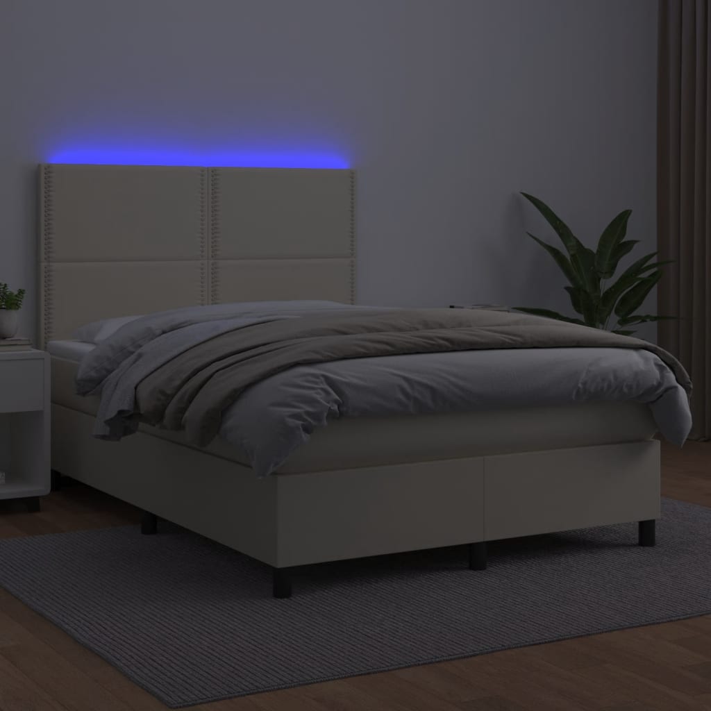 Боксспринг легло с матрак LED кремаво 140x190см изкуствена кожа