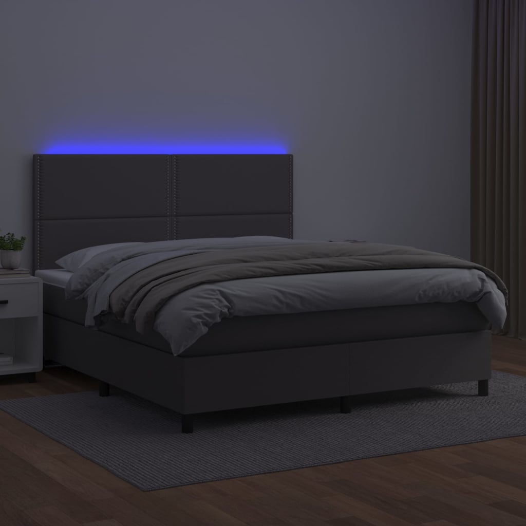 szürke műbőr rugós ágy matraccal és LED-del 140x190 cm