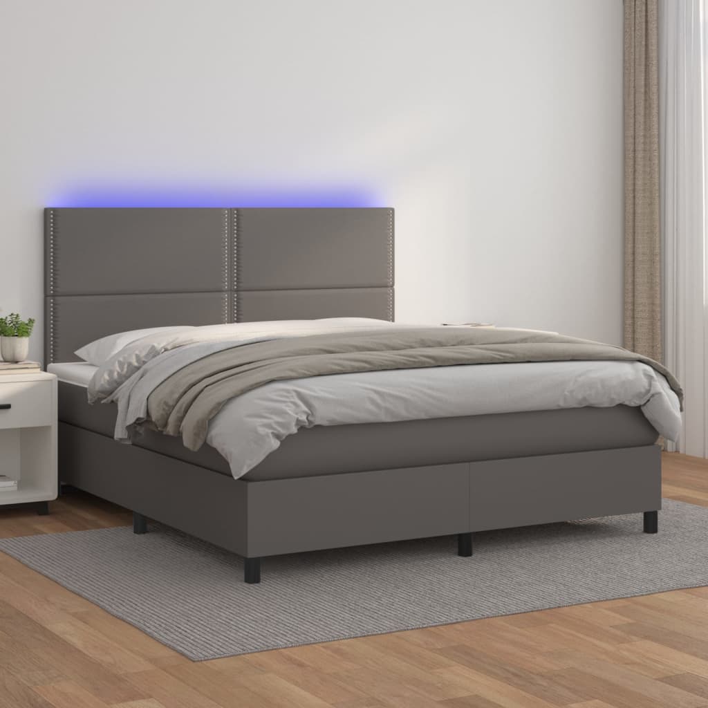 Box spring postel s matrací a LED šedá 140x190 cm umělá kůže