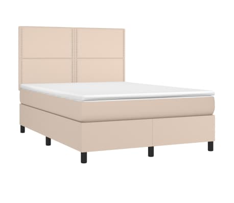 vidaXL cappuccino sz&iacute;nű műbőr rug&oacute;s &aacute;gy matraccal &eacute;s LED-del 140x190cm