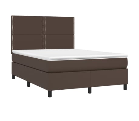 vidaXL Boxspringbett mit Matratze & LED Braun 140x200 cm Kunstleder