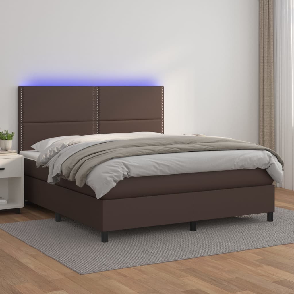 Box spring postel s matrací a LED hnědá 140x200 cm umělá kůže