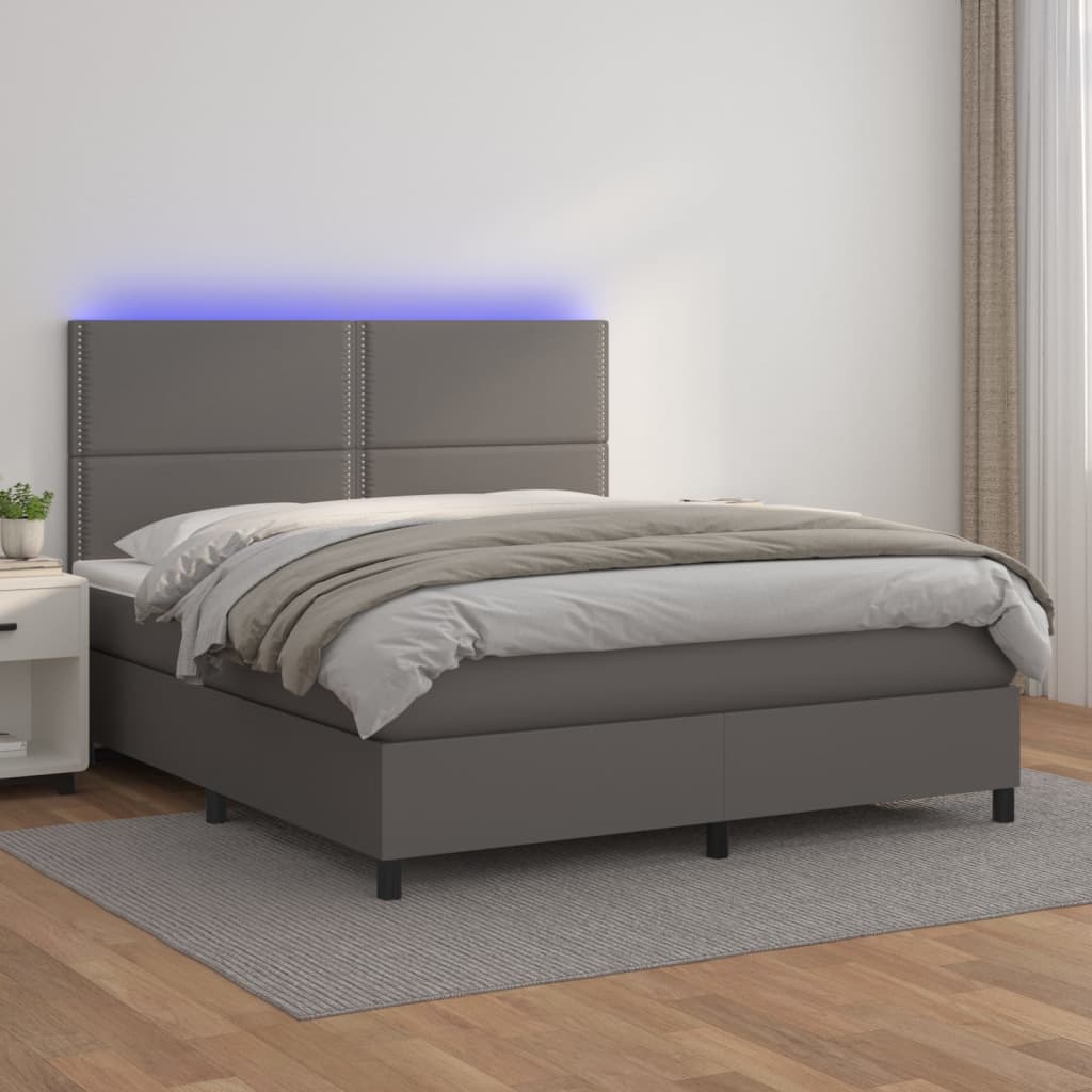 Box spring postel s matrací a LED šedá 140x200 cm umělá kůže