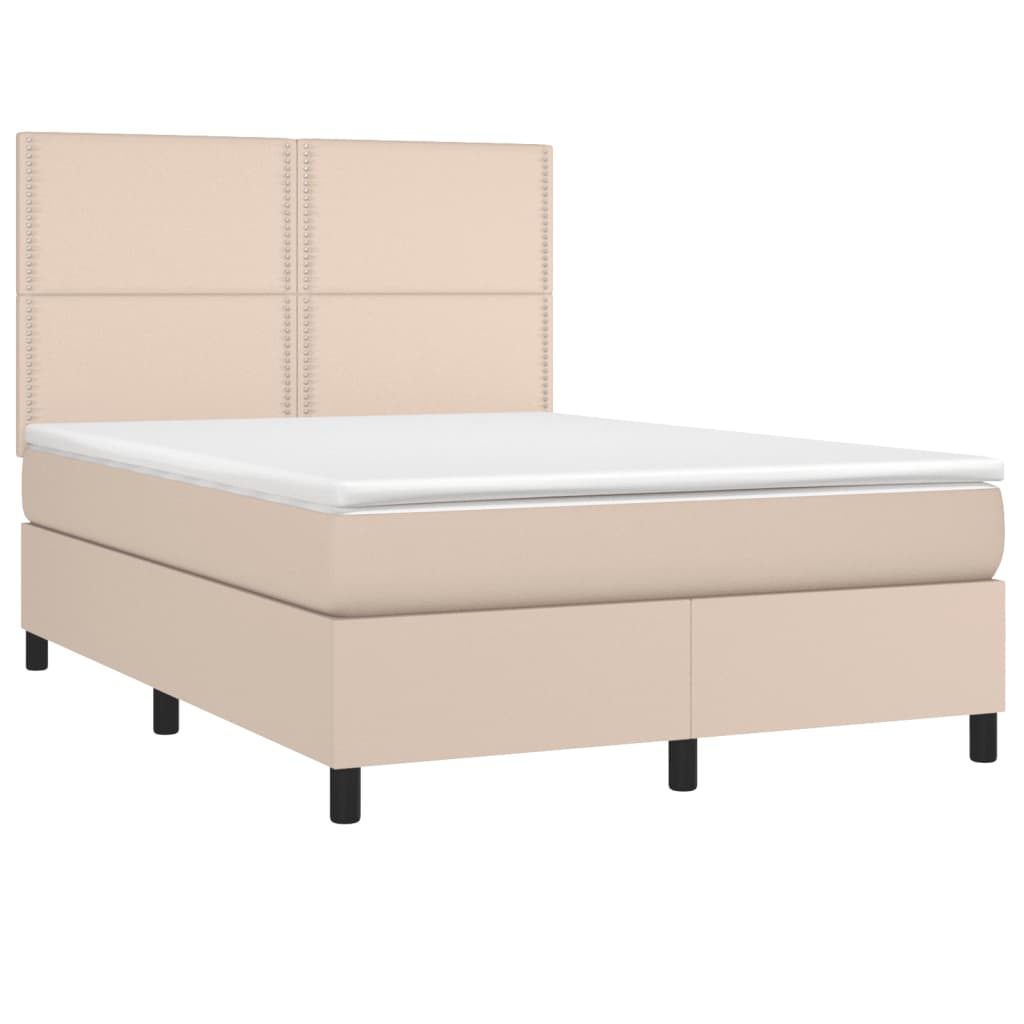 Box spring postel matrace a LED cappuccino 140x200cm umělá kůže