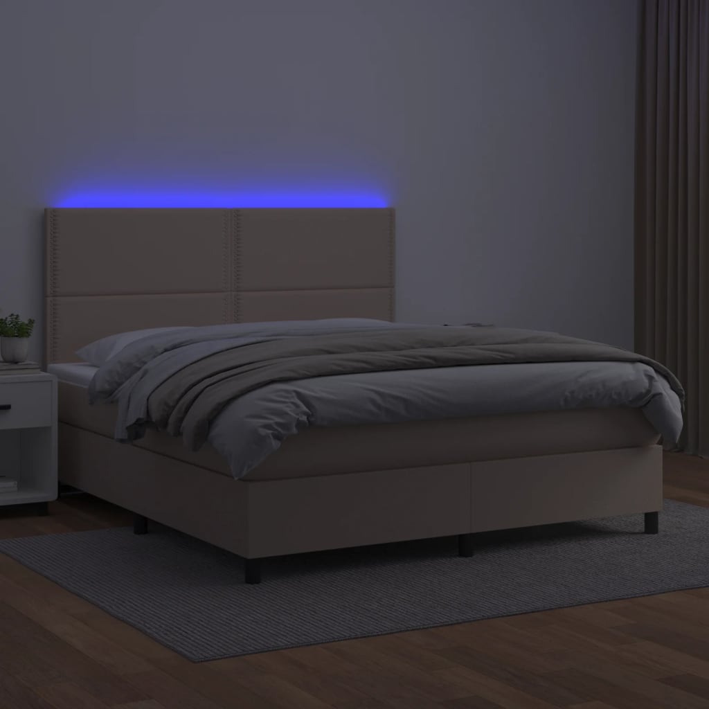 Box spring postel matrace a LED cappuccino 140x200cm umělá kůže