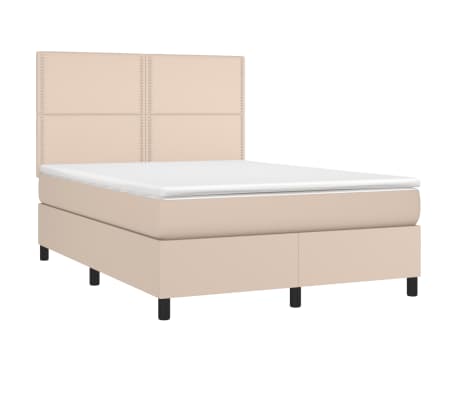 vidaXL kontinentalseng LED-lys 140x200 cm kunstl&aelig;der cappuccinofarvet