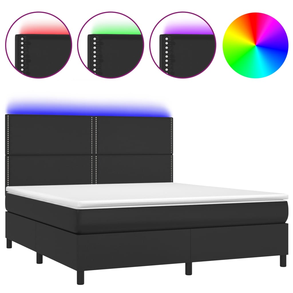 vidaXL Box spring postelja z vzmetnico LED črna 160x200cm umetno usnje