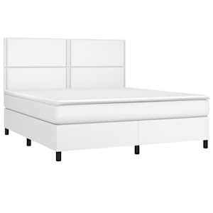 vidaXL Boxspringbett mit Matratze & LED Wei&szlig; 160x200 cm Kunstleder