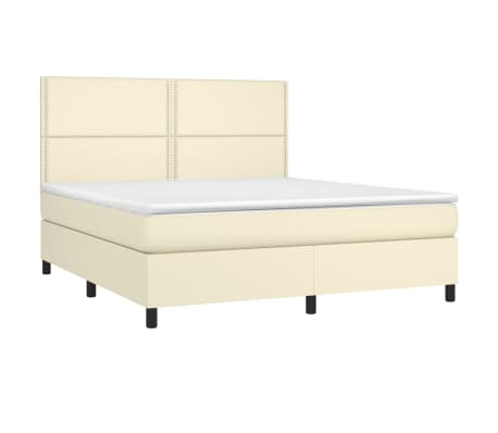 vidaXL Lova su spyruoklėmis ir čiužiniu/LED, kreminė, 160x200 cm